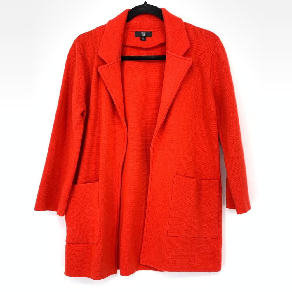 J Crew 365 Knit Coatigan Sweater Jacket Red Orange Womens Size XS Open Front